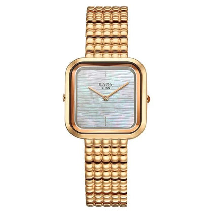 Titan Raga Glimmers Quartz Analog Mother of Pearl Dial Rose Gold Metal Strap Watch For Women