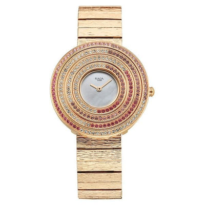 Titan Raga Glimmers Quartz Analog Mother of Pearl Dial Rose Gold Metal Strap Watch For Women