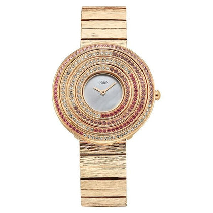 Titan Raga Glimmers Quartz Analog Mother of Pearl Dial Rose Gold Metal Strap Watch For Women