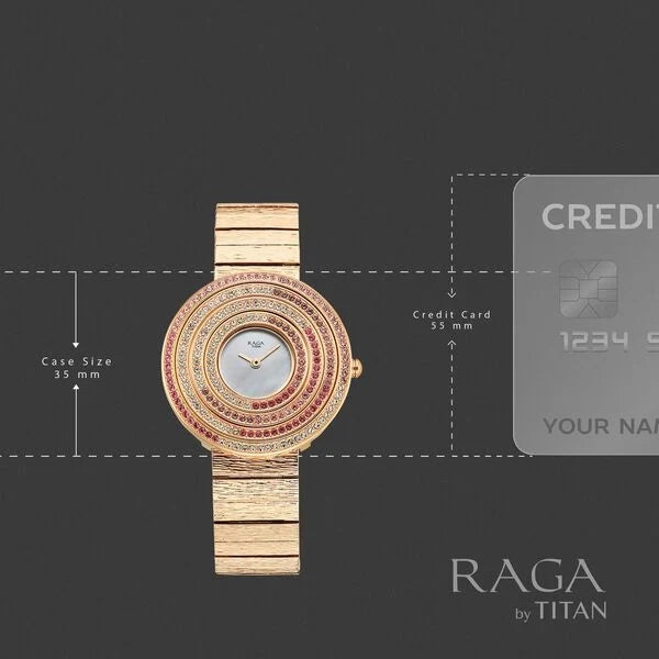 Titan Raga Glimmers Mother of Pearl Dial Rose Gold Metal Strap Analog Watch for Women