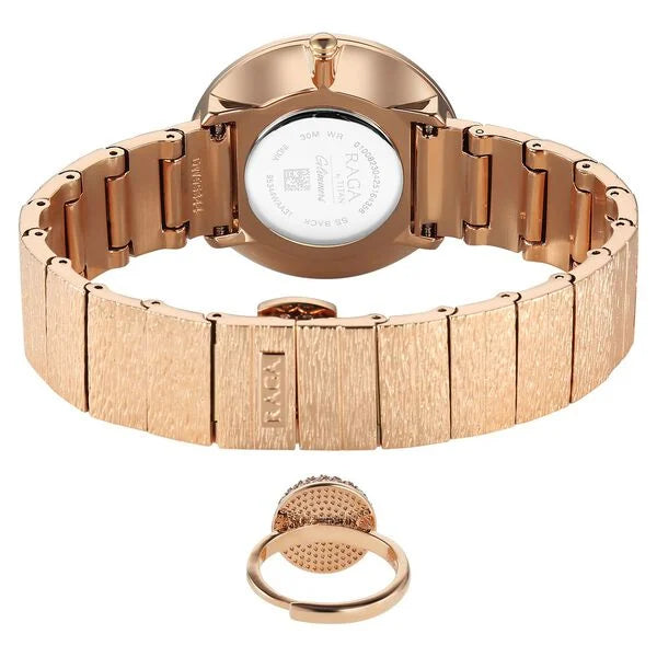 Titan Raga Glimmers Mother of Pearl Dial Rose Gold Metal Strap Analog Watch for Women
