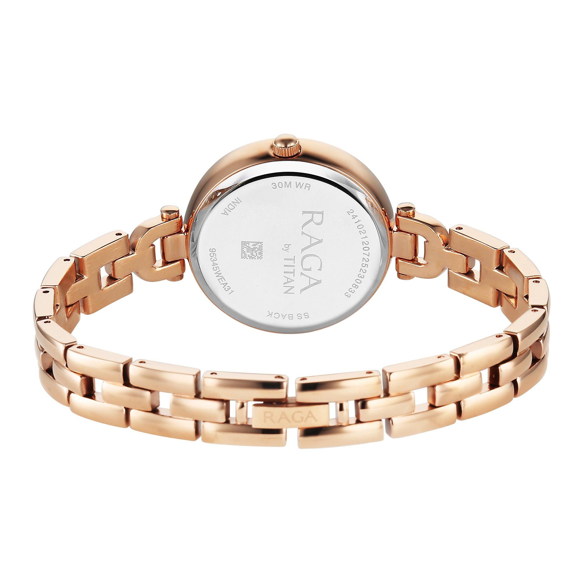 Titan Raga Showstopper Silver Dial Rose Gold Metal Strap Analog Watch for Women