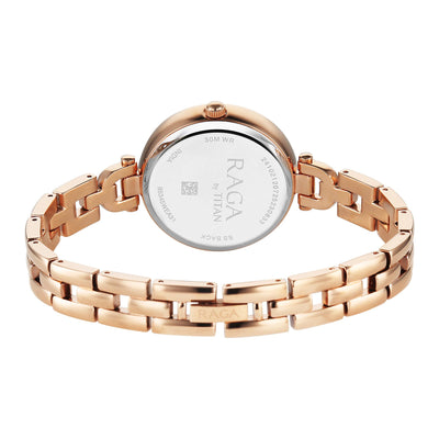 Titan Raga Showstopper Silver Dial Rose Gold Metal Strap Analog Watch for Women