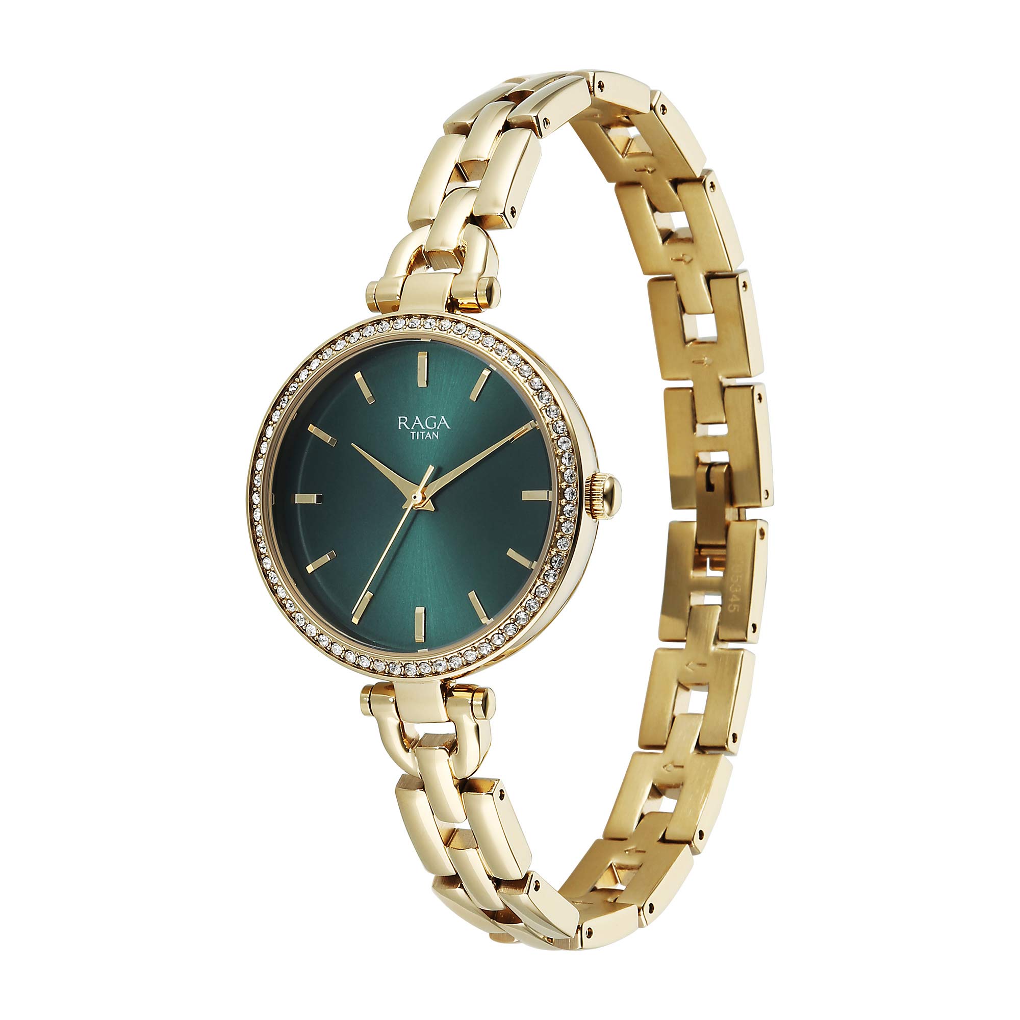 Titan Raga Showstopper Green Dial Gold Metal Strap Analog Watch for Women