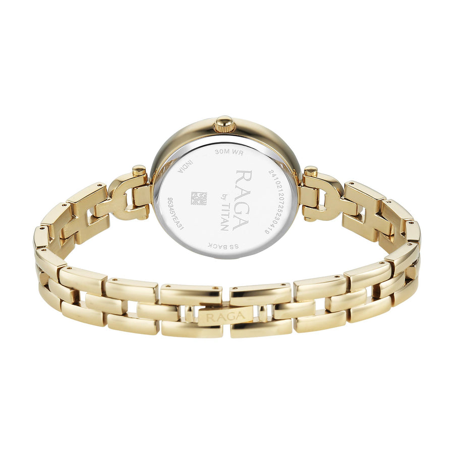 Titan Raga Showstopper Green Dial Gold Metal Strap Analog Watch for Women