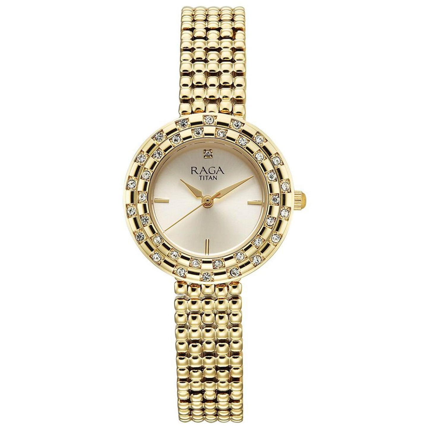 Titan Raga Showstopper Quartz Analog Champagne Dial Metal Strap Watch For Women
