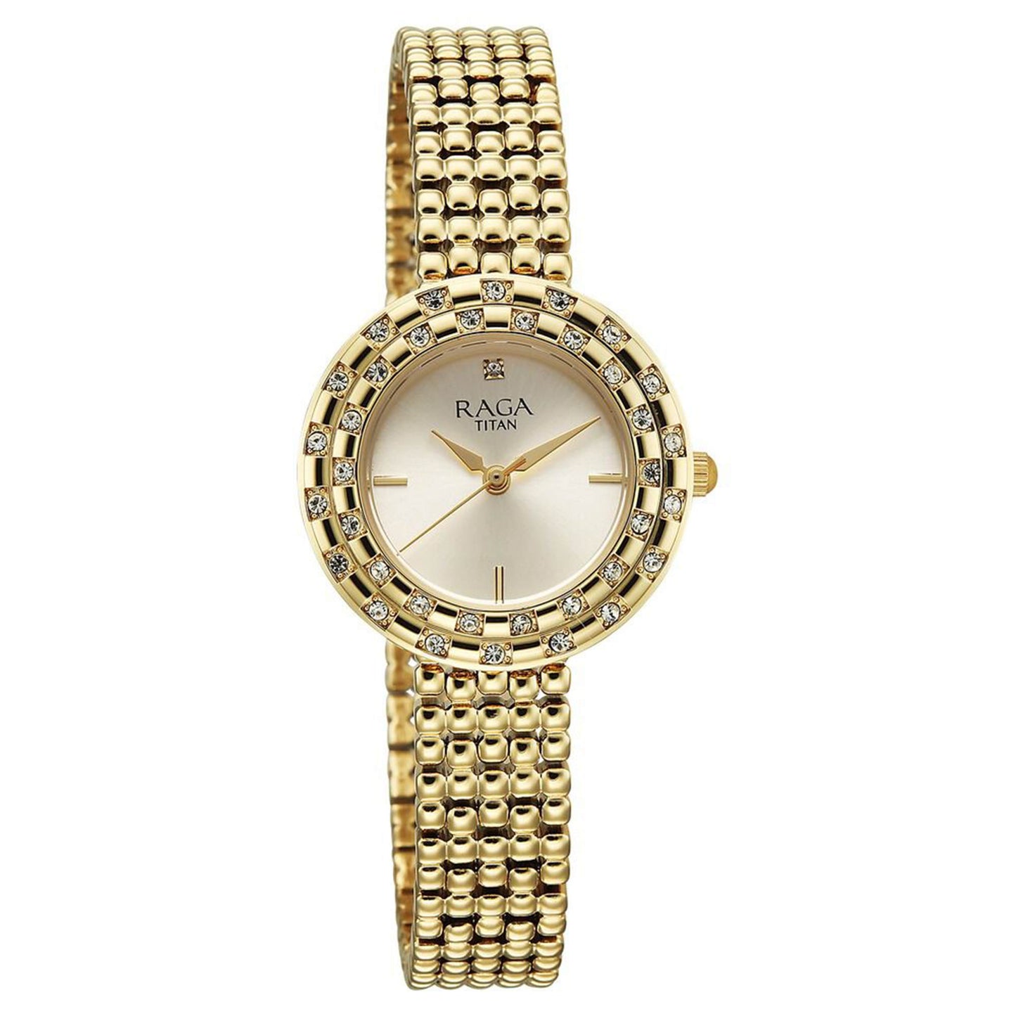 Titan Raga Showstopper Quartz Analog Champagne Dial Metal Strap Watch For Women