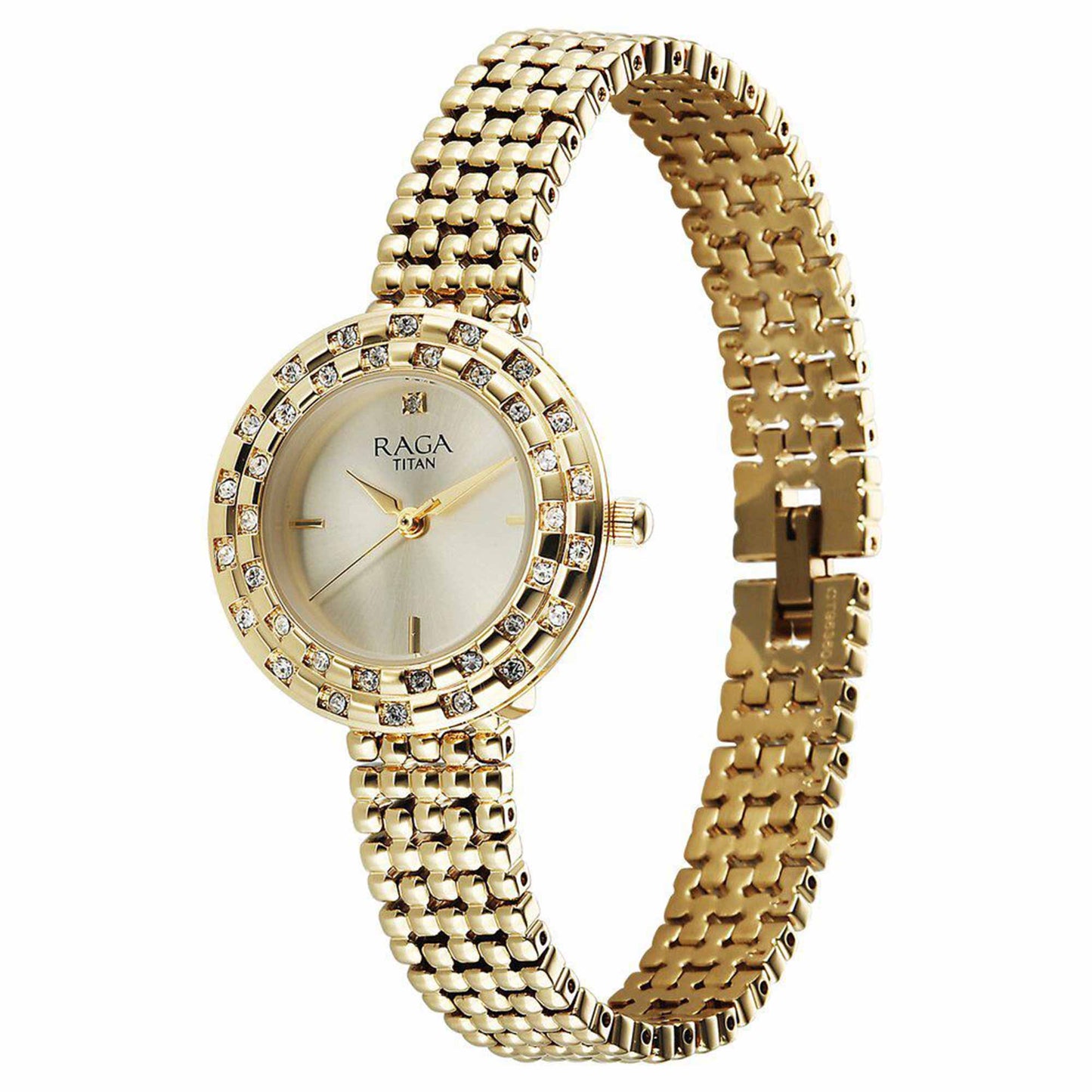 Titan Raga Showstopper Quartz Analog Champagne Dial Metal Strap Watch For Women