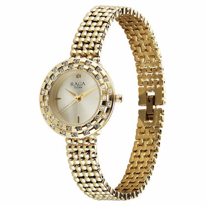 Titan Raga Showstopper Quartz Analog Champagne Dial Metal Strap Watch For Women