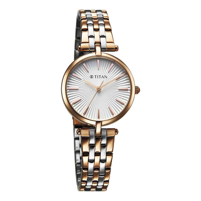 Titan Silver Dial Two Toned Metal Strap Analog Quartz Watch for Women