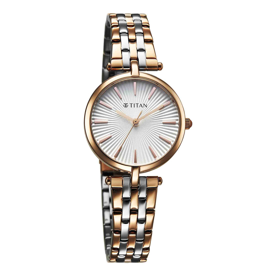 Titan Silver Dial Two Toned Metal Strap Analog Quartz Watch for Women