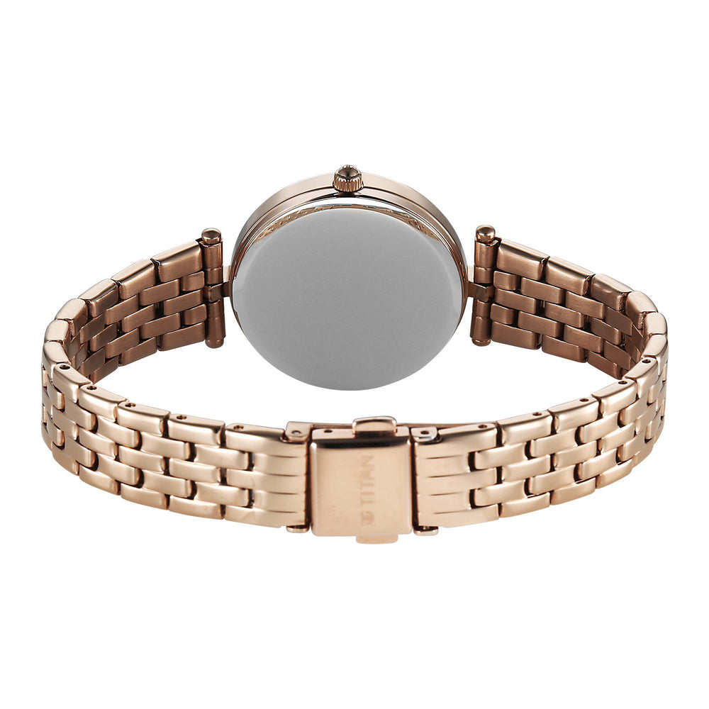 Titan Pink Dial Rose Gold Metal Strap Analog Quartz Watch for Women