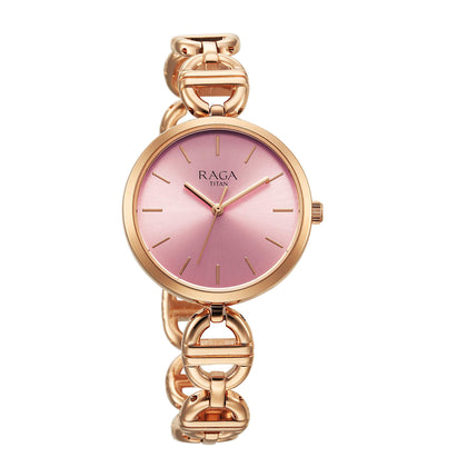Titan Raga Showstopper Quartz Analog Rose Gold Dial Metal Strap Watch For Women