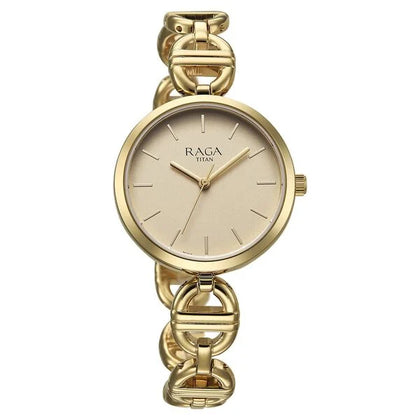 Titan Raga Showstopper Quartz Analog Champagne Dial Metal Strap Watch For Women