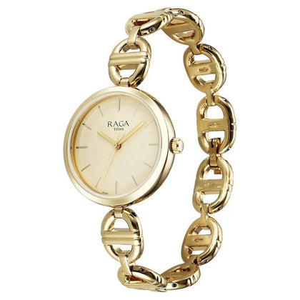 Titan Raga Showstopper Quartz Analog Champagne Dial Metal Strap Watch For Women