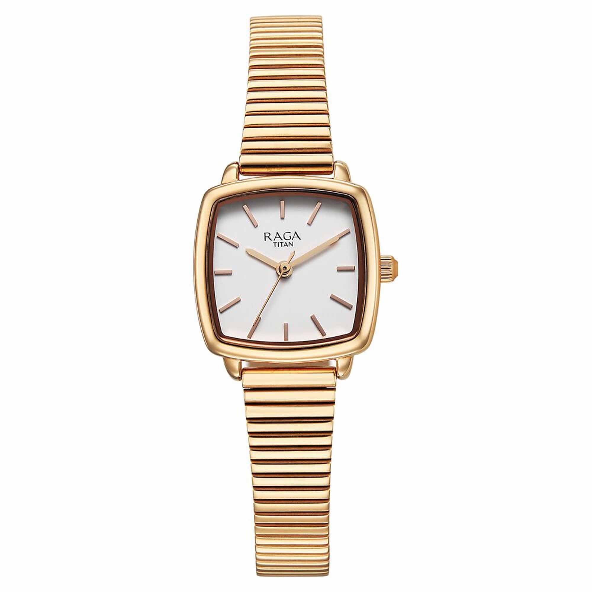 Titan Raga Showstopper Quartz Analog White Dial Metal Strap Watch For Women