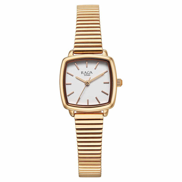 Titan Raga Showstopper Quartz Analog White Dial Metal Strap Watch For Women