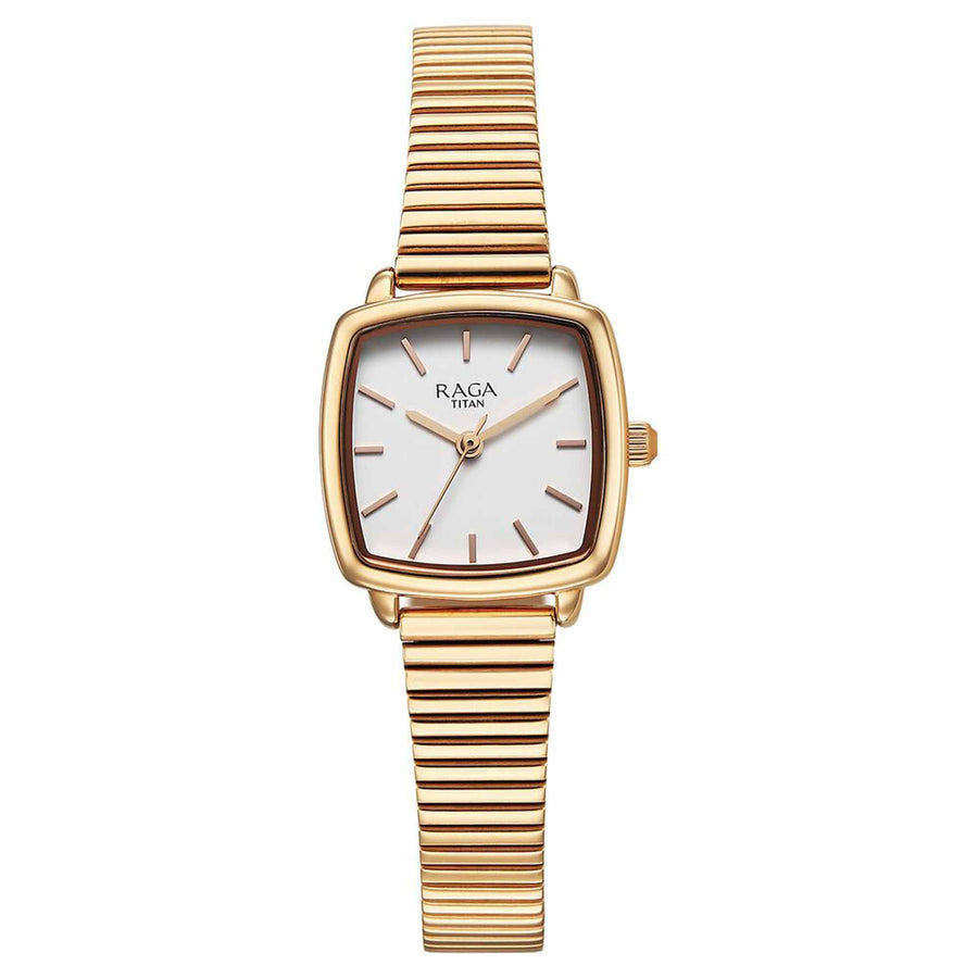 Titan Raga Showstopper Quartz Analog White Dial Metal Strap Watch For Women