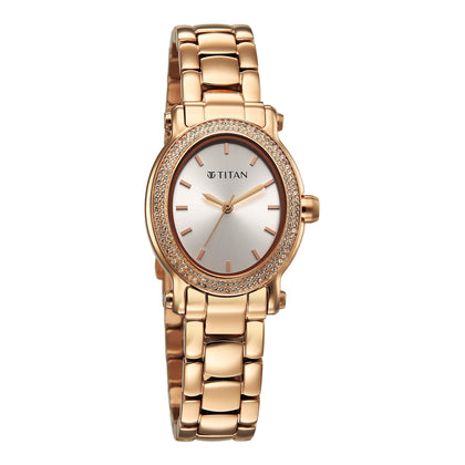 Titan Glamour Quartz Analog Silver Dial Stainless Steel Strap Watch For Women