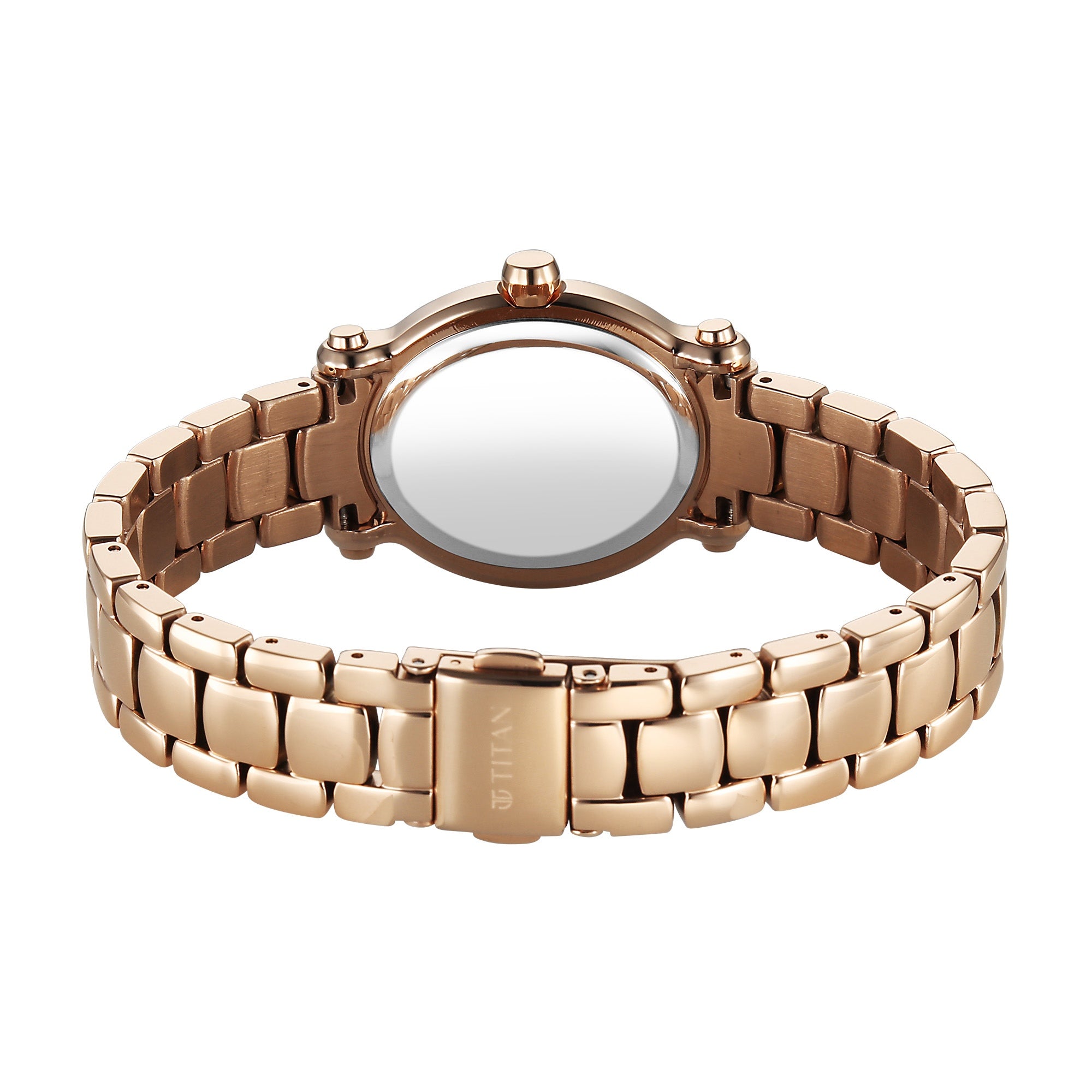 Titan Fashion Silver Oval Dial Rose Gold Stainless Steel Strap Watch for Women