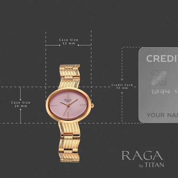 Titan Raga Glimmers Pink Dial Rose Gold Metal Strap Analog Watch for Women