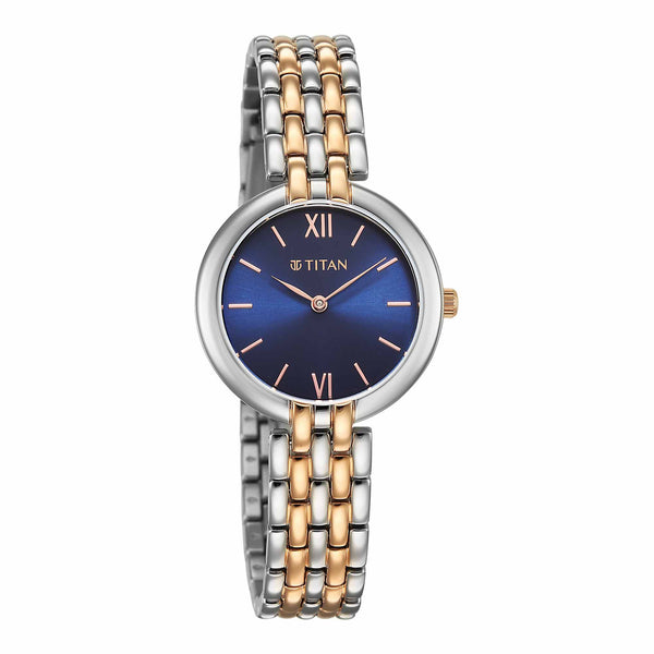 Titan Workwear Blue Dial Two Toned Metal Strap Analog Watch for Women