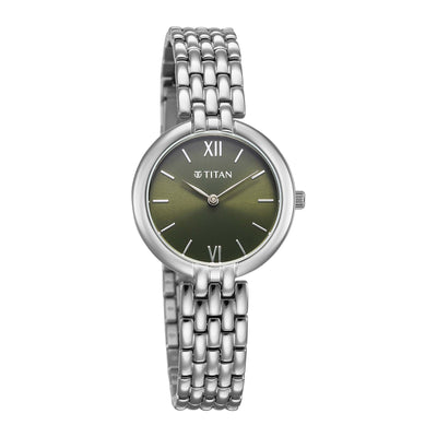 Titan Workwear Green Dial Silver Metal Strap Analog Watch for Women