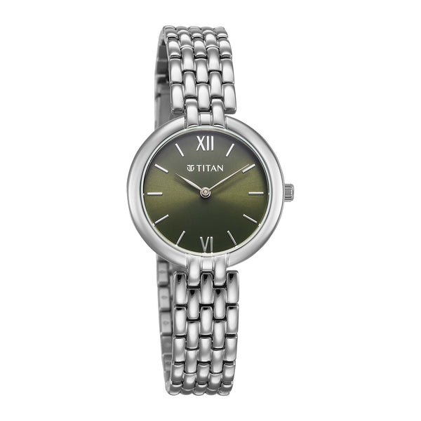 Titan Workwear Green Dial Silver Metal Strap Analog Watch for Women