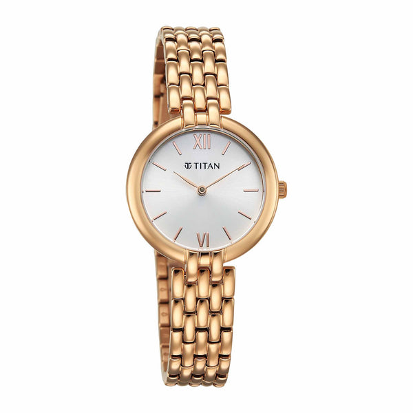 Titan Workwear Silver Dial Rose Gold Metal Strap Analog Watch for Women