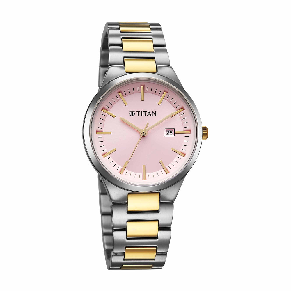 Titan Workwear Pink Dial Two Toned Metal Strap Analog Watch for Women