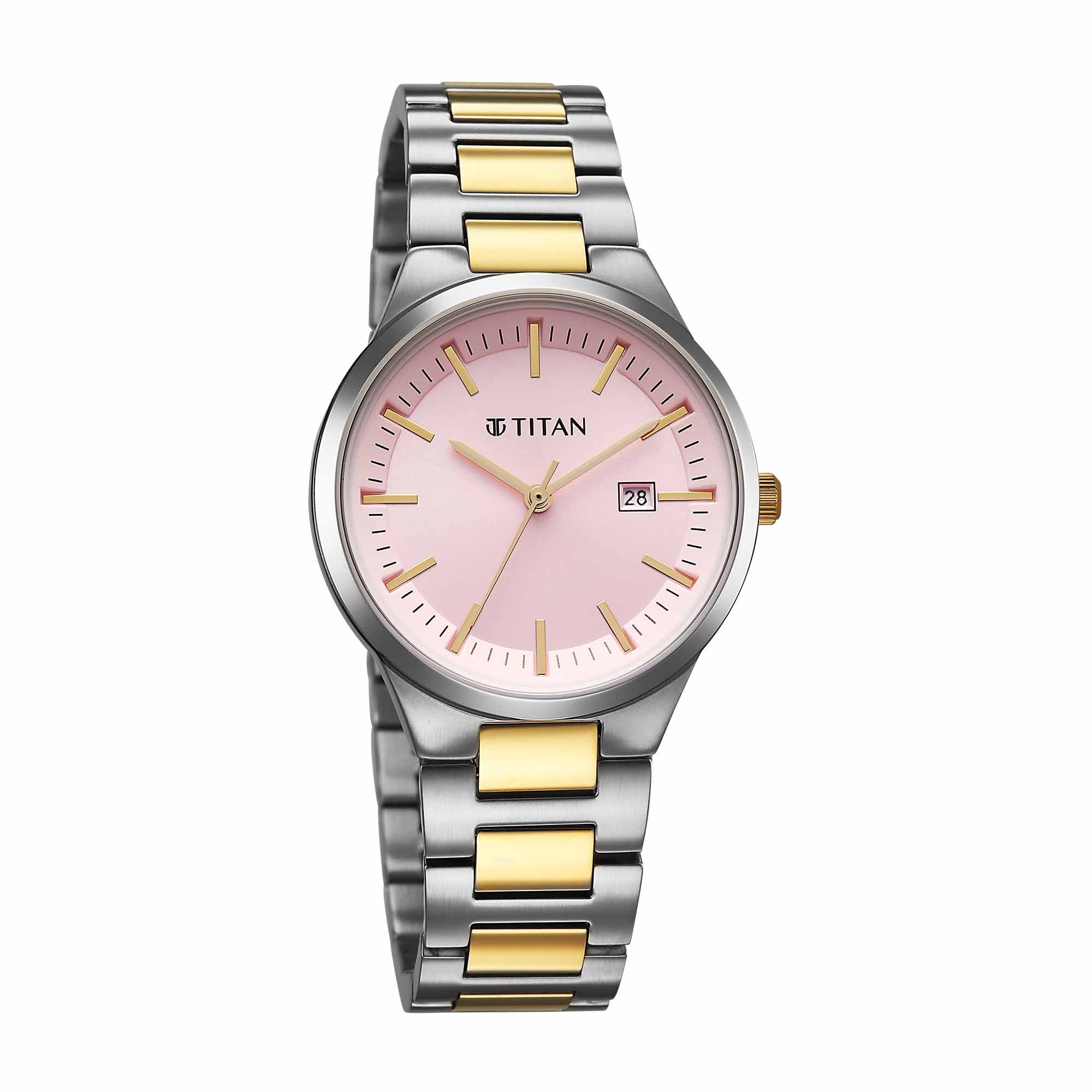 Titan Workwear Pink Dial Two Toned Metal Strap Analog Watch for Women