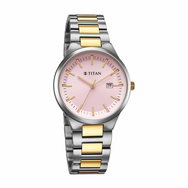 Titan Workwear Pink Dial Two Toned Metal Strap Analog Watch for Women