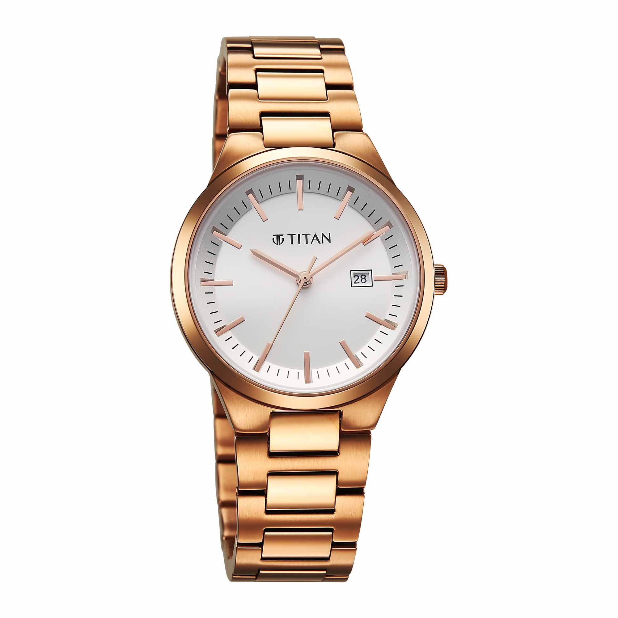 Titan Workwear Silver Dial Rose Gold Metal Strap Analog Watch for Women