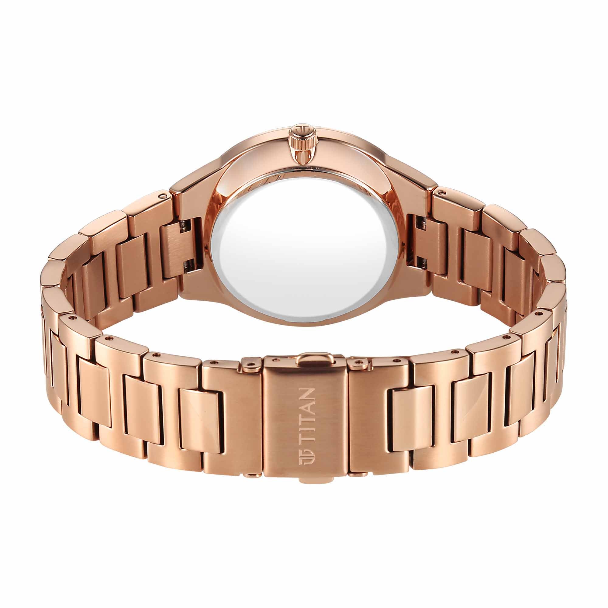 Titan Workwear Silver Dial Rose Gold Metal Strap Analog Watch for Women