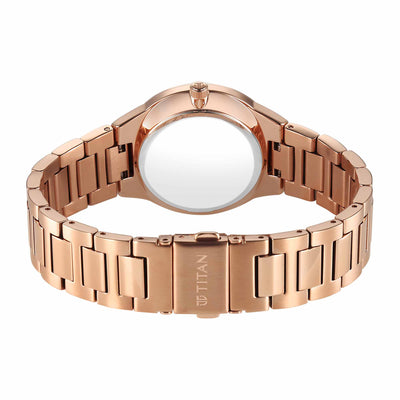Titan Workwear Silver Dial Rose Gold Metal Strap Analog Watch for Women