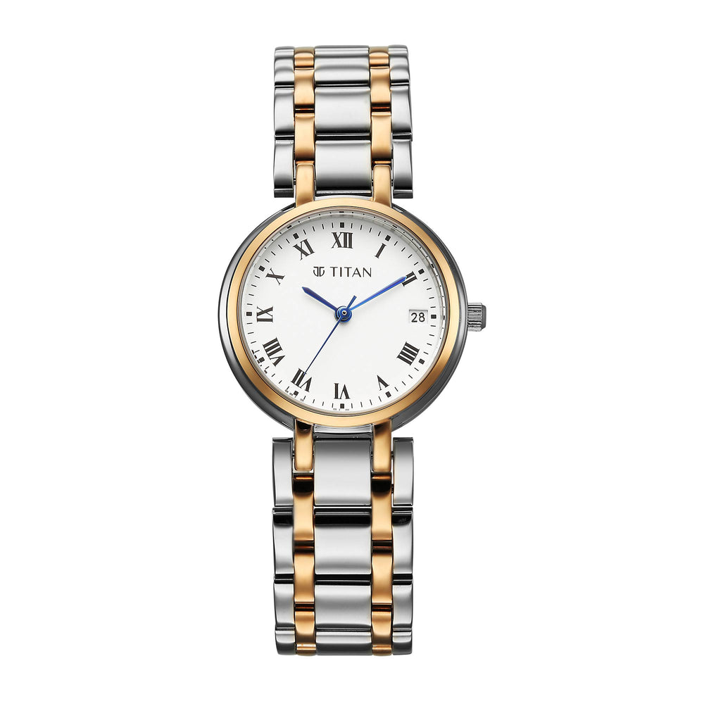 Titan Titan Eminence Quartz White Dial Two Tone Strap Watch For Ladies