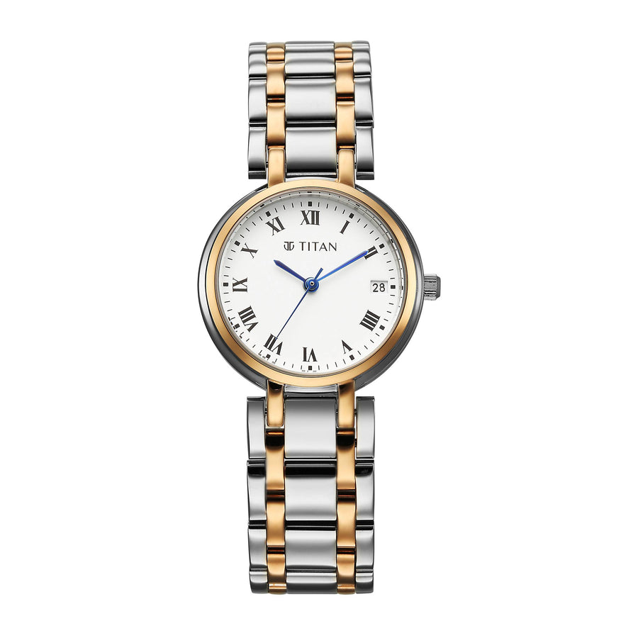 Titan Titan Eminence Quartz White Dial Two Tone Strap Watch For Ladies