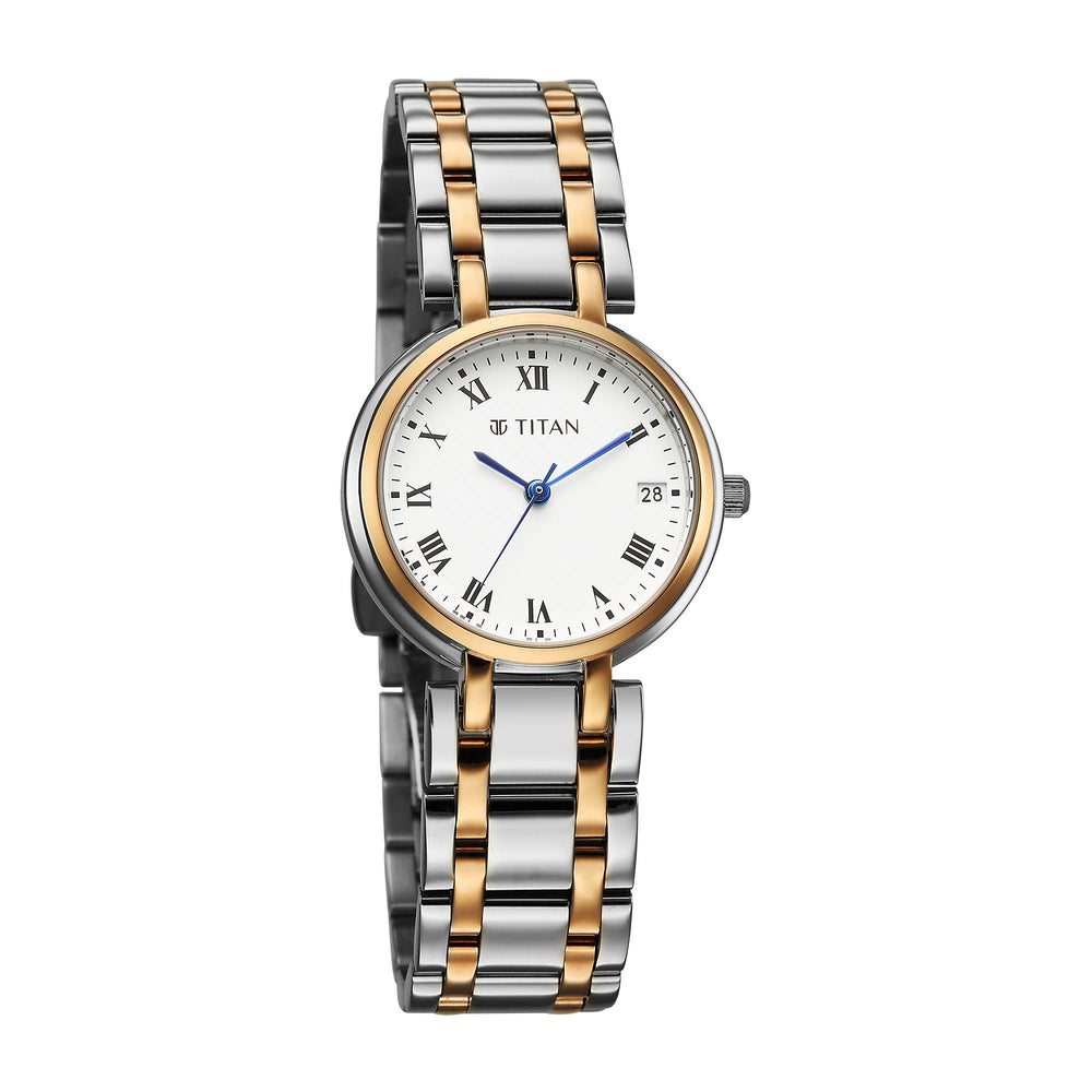 Titan Titan Eminence Quartz White Dial Two Tone Strap Watch For Ladies