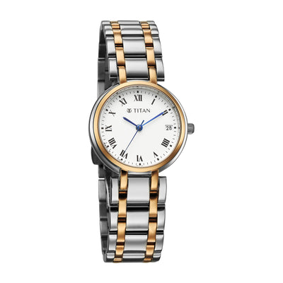 Titan Titan Eminence Quartz White Dial Two Tone Strap Watch For Ladies