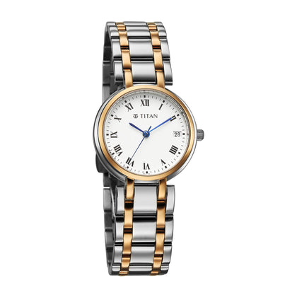 Titan Titan Eminence Quartz White Dial Two Tone Strap Watch For Ladies