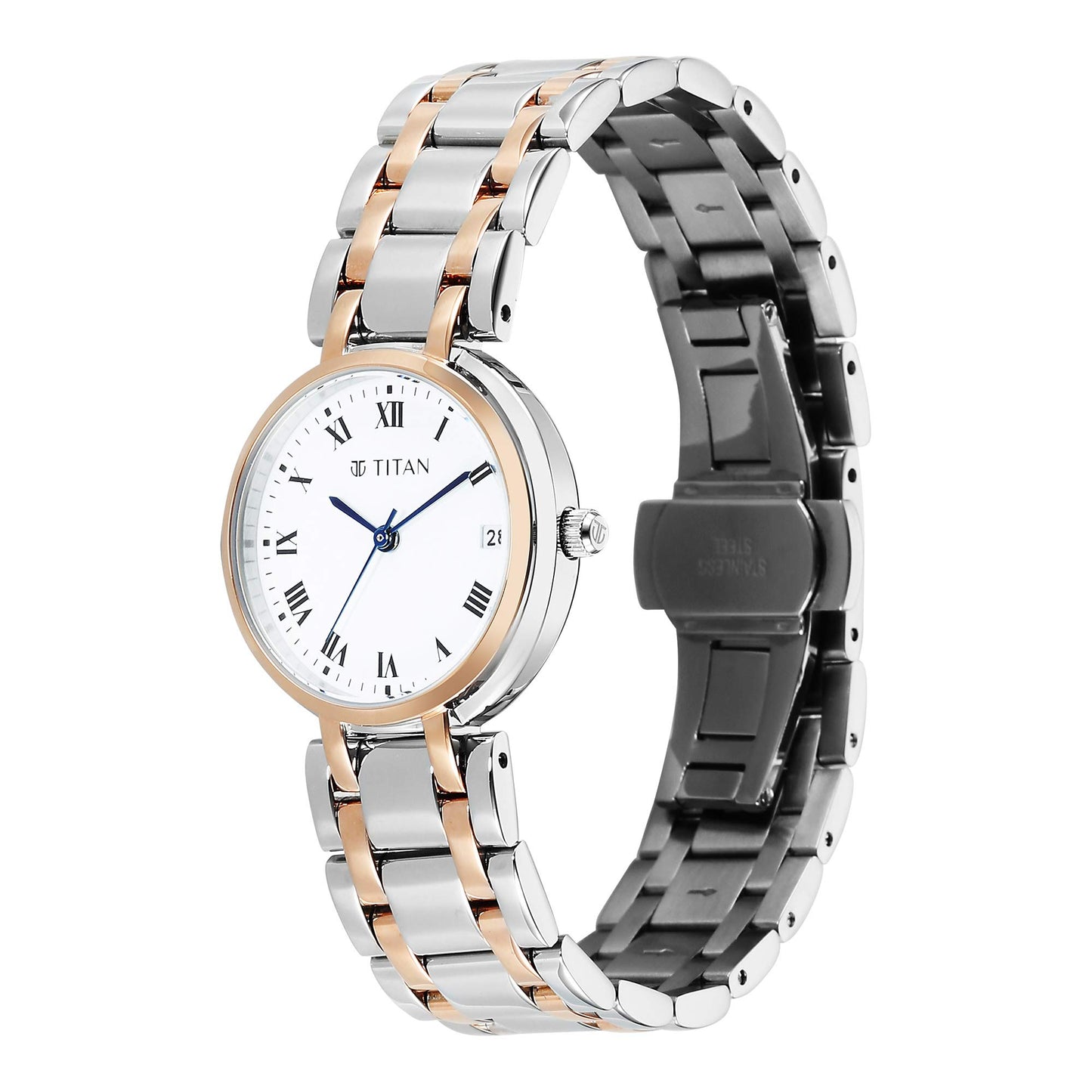 Titan Titan Eminence Quartz White Dial Two Tone Strap Watch For Ladies