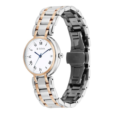 Titan Titan Eminence Quartz White Dial Two Tone Strap Watch For Ladies