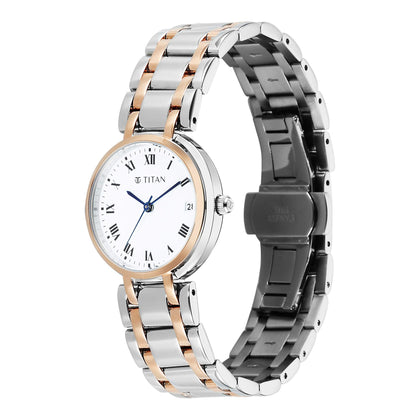 Titan Titan Eminence Quartz White Dial Two Tone Strap Watch For Ladies