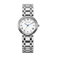Titan Eminence Quartz White Dial Silver Strap Watch for Women