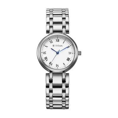 Titan Eminence Quartz White Dial Silver Strap Watch for Women