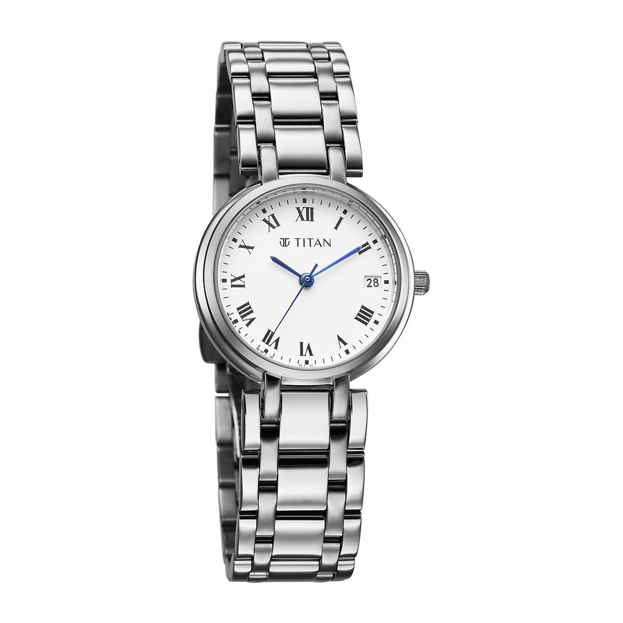 Titan Eminence Quartz White Dial Silver Strap Watch for Women