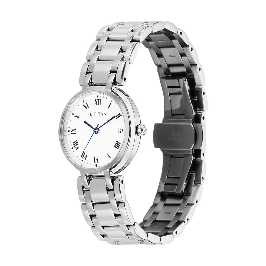 Titan Eminence Quartz White Dial Silver Strap Watch for Women