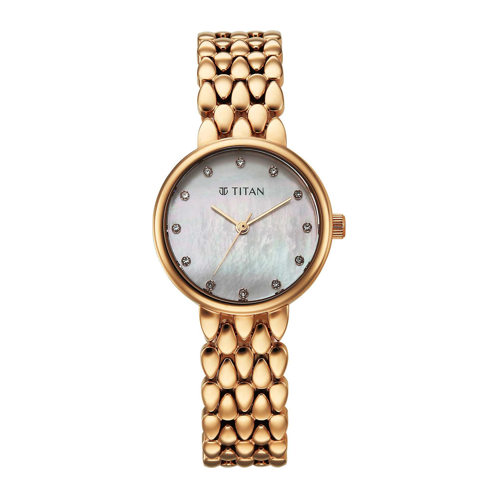 Titan Fashio Mother of Pearl Dial Rose Gold Strap Analog Watch for Women