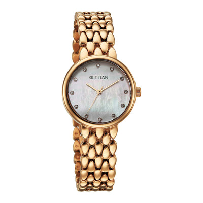 Titan Fashio Mother of Pearl Dial Rose Gold Strap Analog Watch for Women