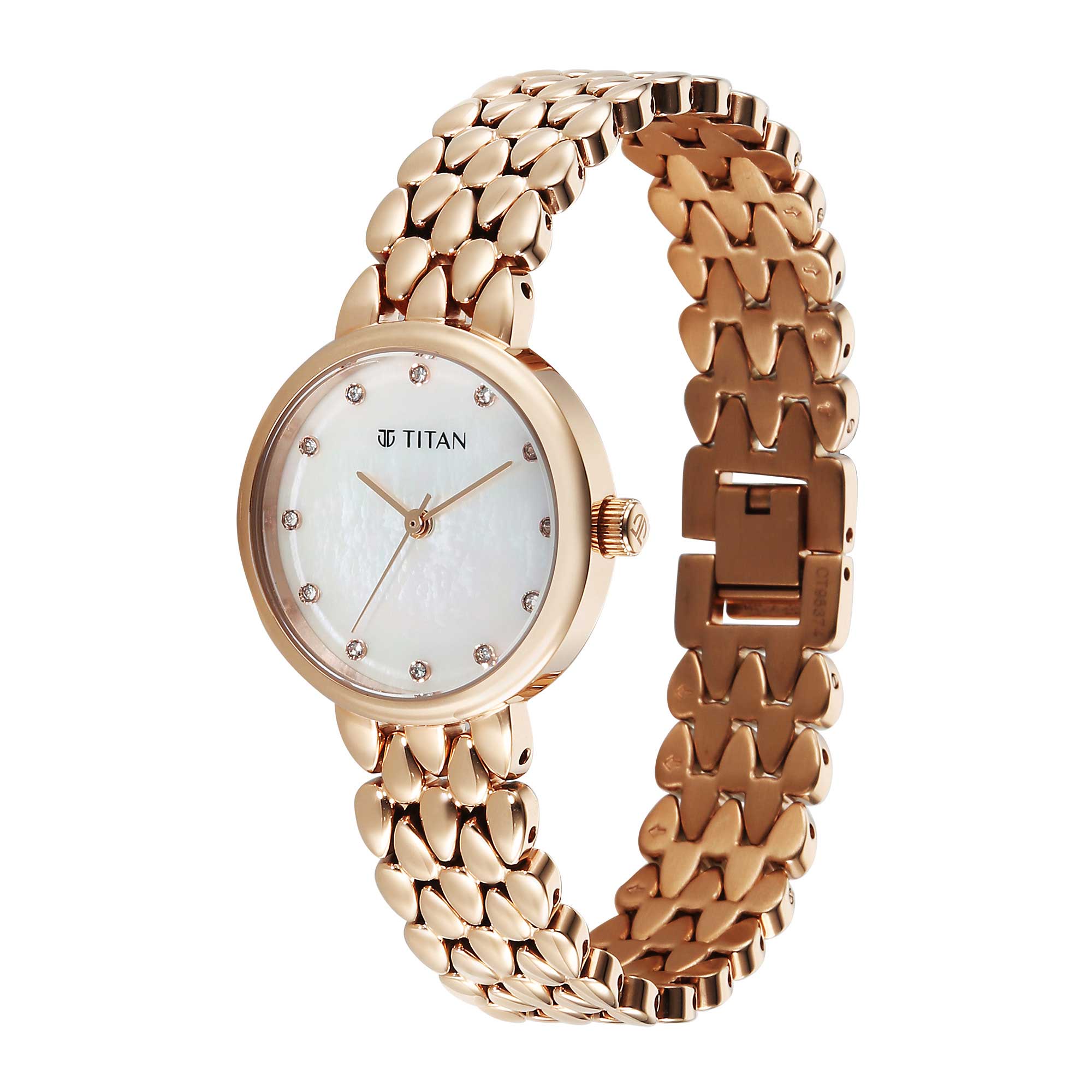 Titan Fashio Mother of Pearl Dial Rose Gold Strap Analog Watch for Women
